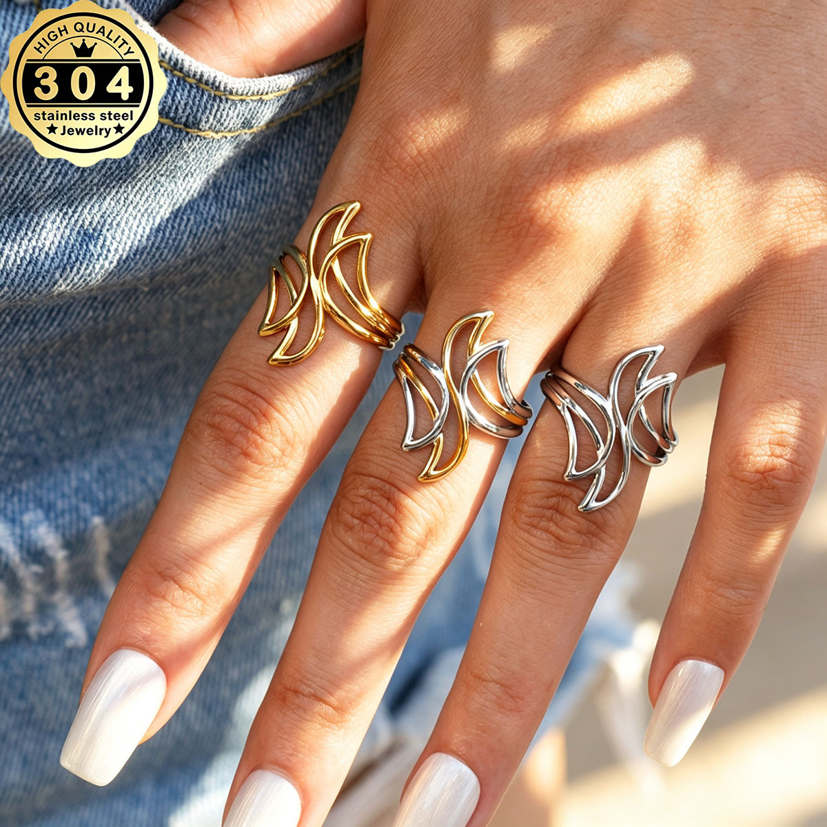 Women's Geometric Twisted Stackable Ring, 18K Gold Plated